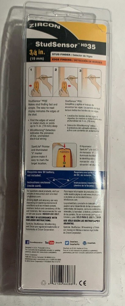 ZIRCON HD35 StudSensor Stud Finder Wire Detection Sealed But Damaged Package