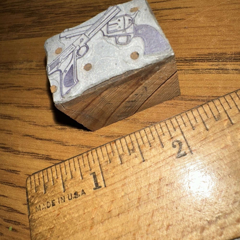 Print Block “ 2 Old Handguns “ Nice Image & Lines!