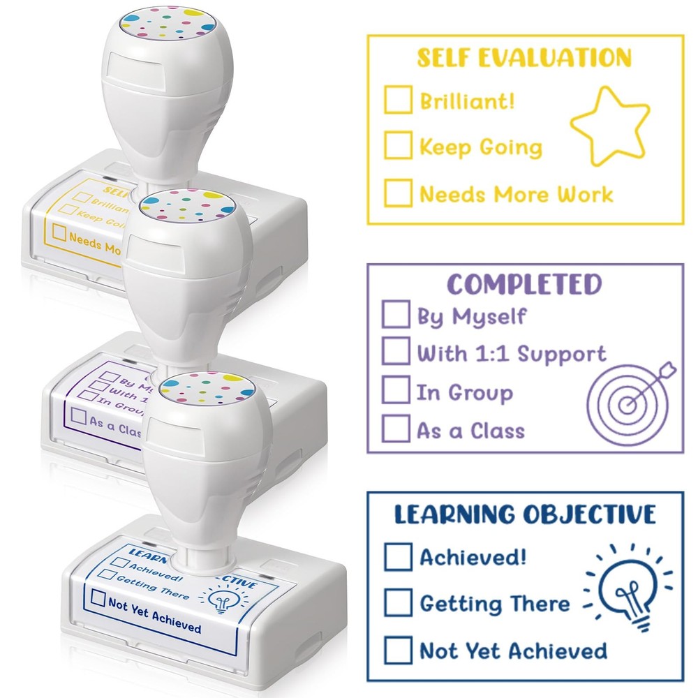 3 PCS Teacher Stamps For Grading Self Inking Checkbox Refillable Classic