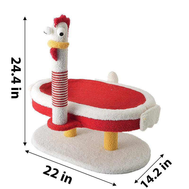 Cat Tree Scratching Posts Chicken-Shaped Climbing Frame Hemp Rope Perch Platform