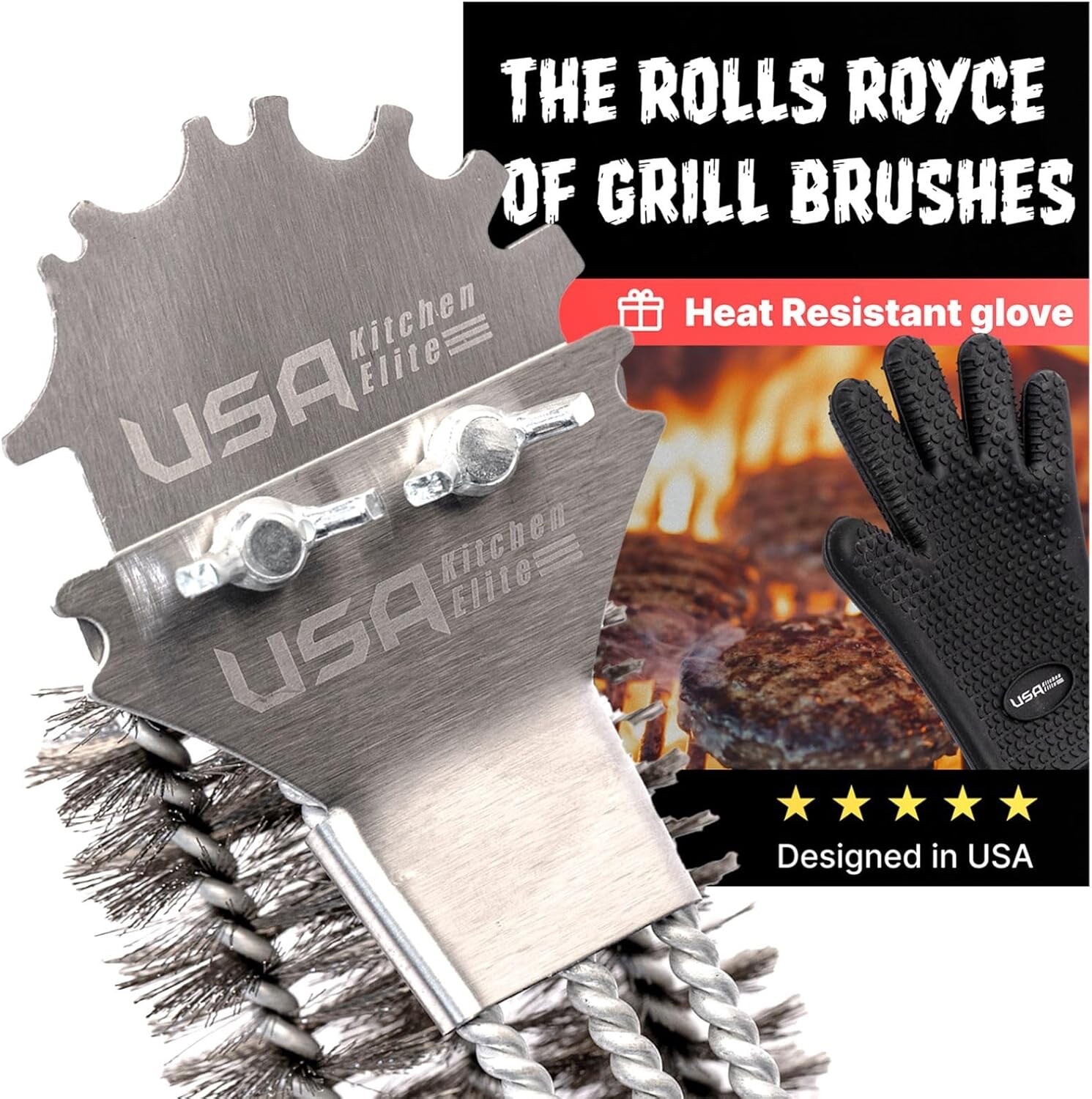 The Rolls Royce of Grill Brushes Stainless Steel BBQ Durable Double Scraper