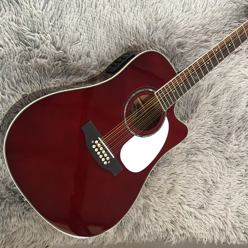 TKM 12-String Cutaway Acoustic Electric Guitar Red Solid Spruce Top with Pickups