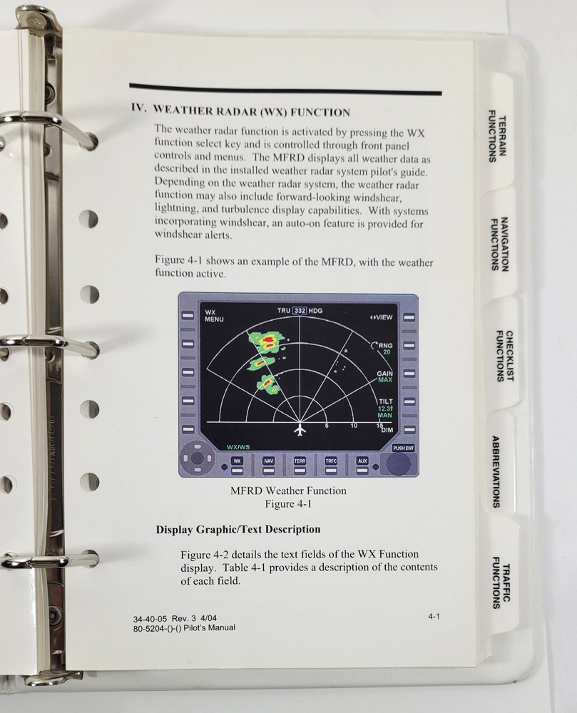 Honeywell Multifunction Radar Display Pilot's Manual 2005 3 Ring Binder
