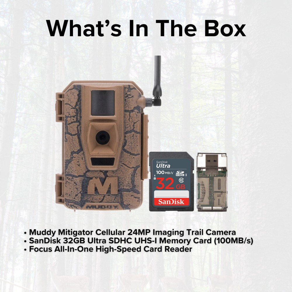 Muddy Mitigator Cellular 24MP Imaging Trail Camera 32GB Memory Card Bundle