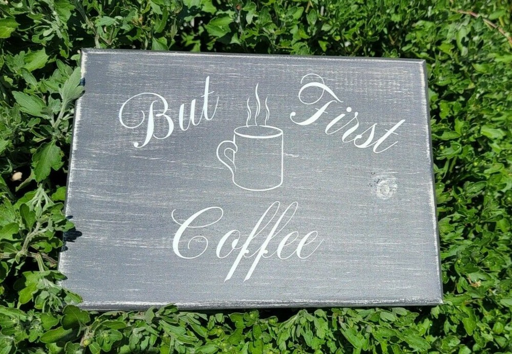 But First Coffee | Hand Painted Black Square Rustic Sign