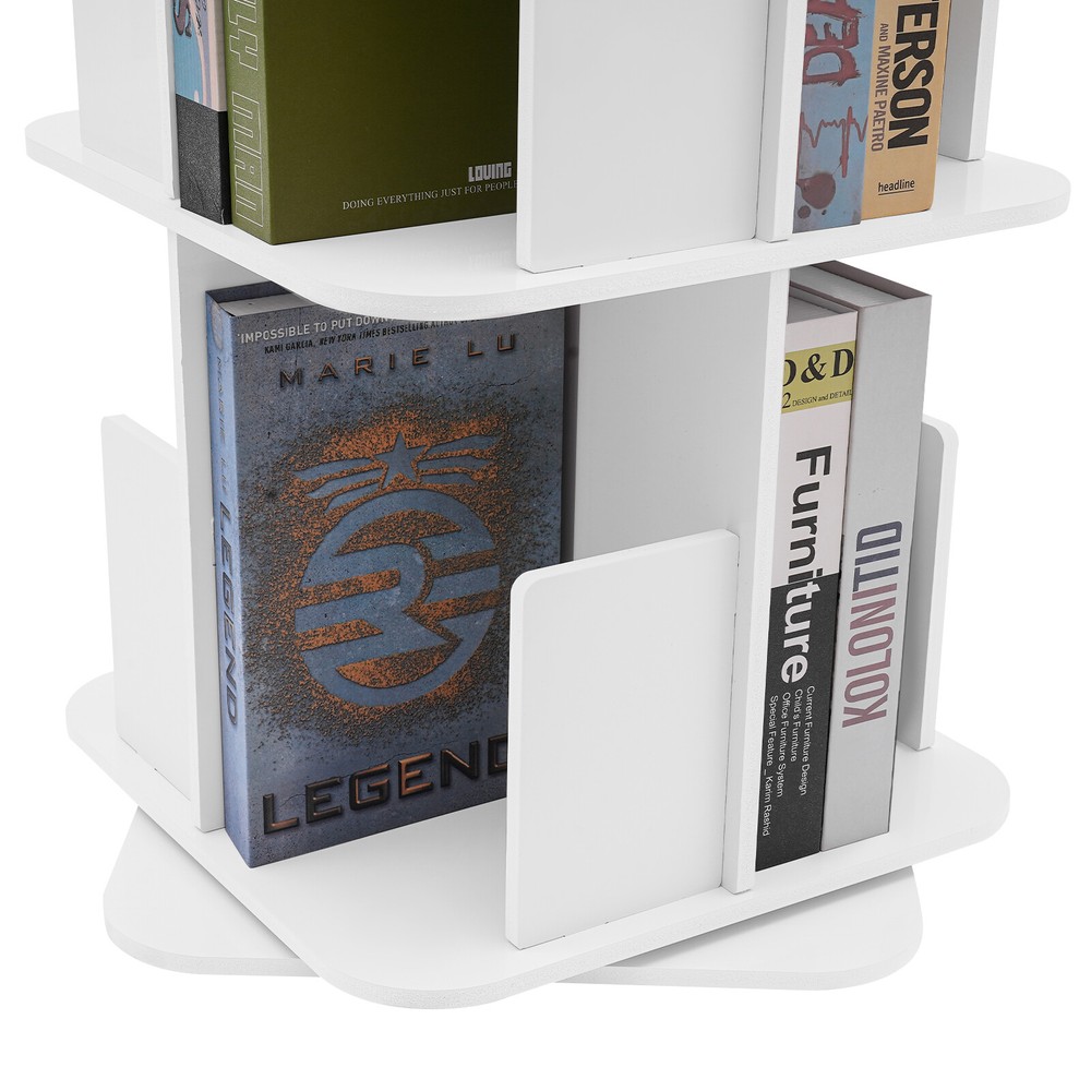 2 Tier White Standing Bookcase 360° Rotating Bookshelf Small Corner Bookcase