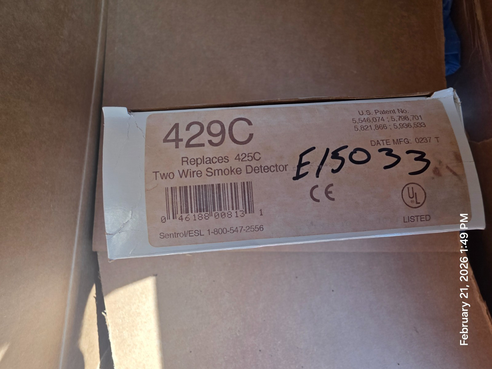 Sentrol ESL 429C Photoelectric Self Diagnostic Smoke Hardwired Detector New In B