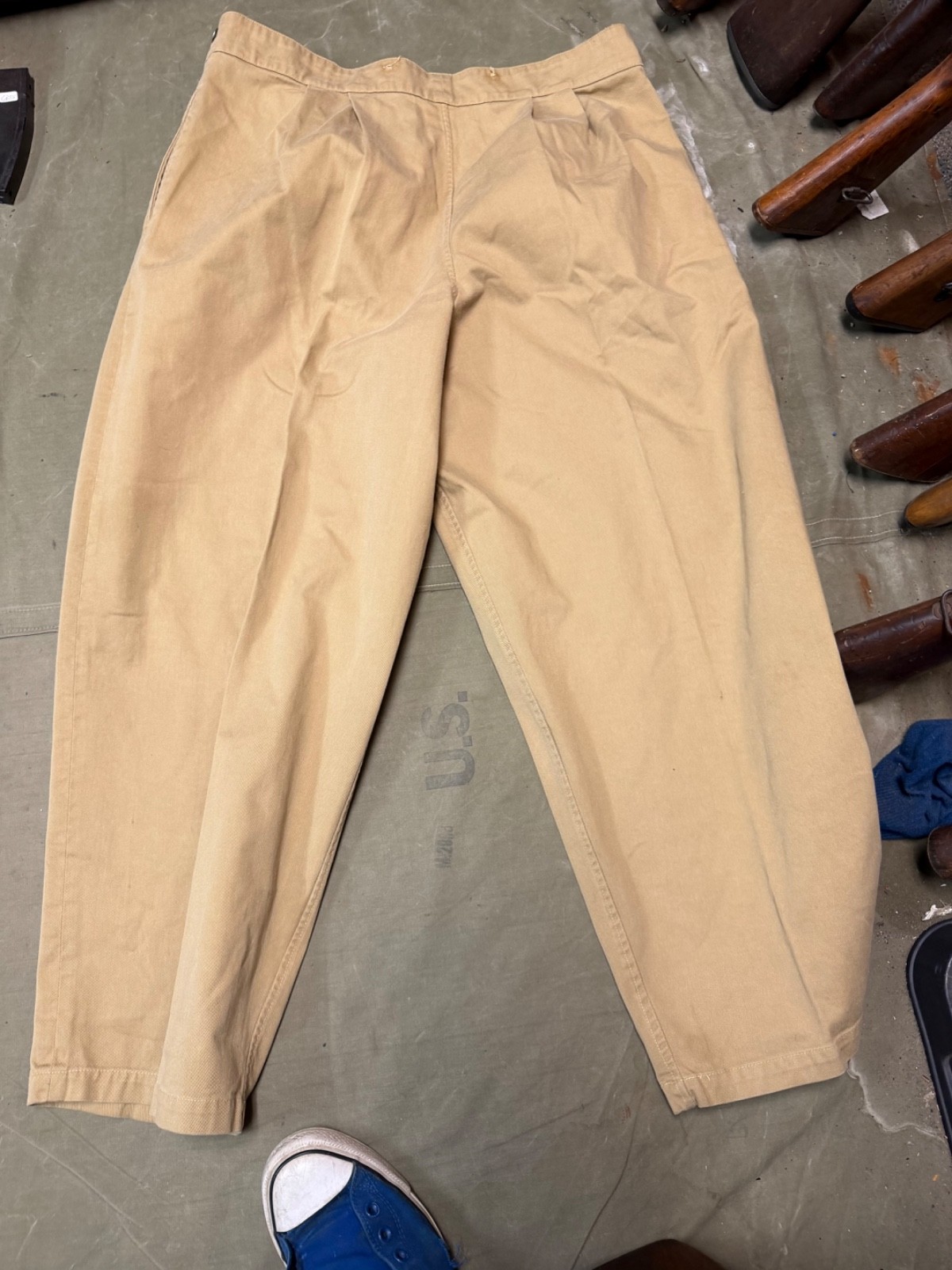 WWII BRITISH ARMY SUMMER KHAKI DRILL FIELD TROUSERS-SIZE XLARGE