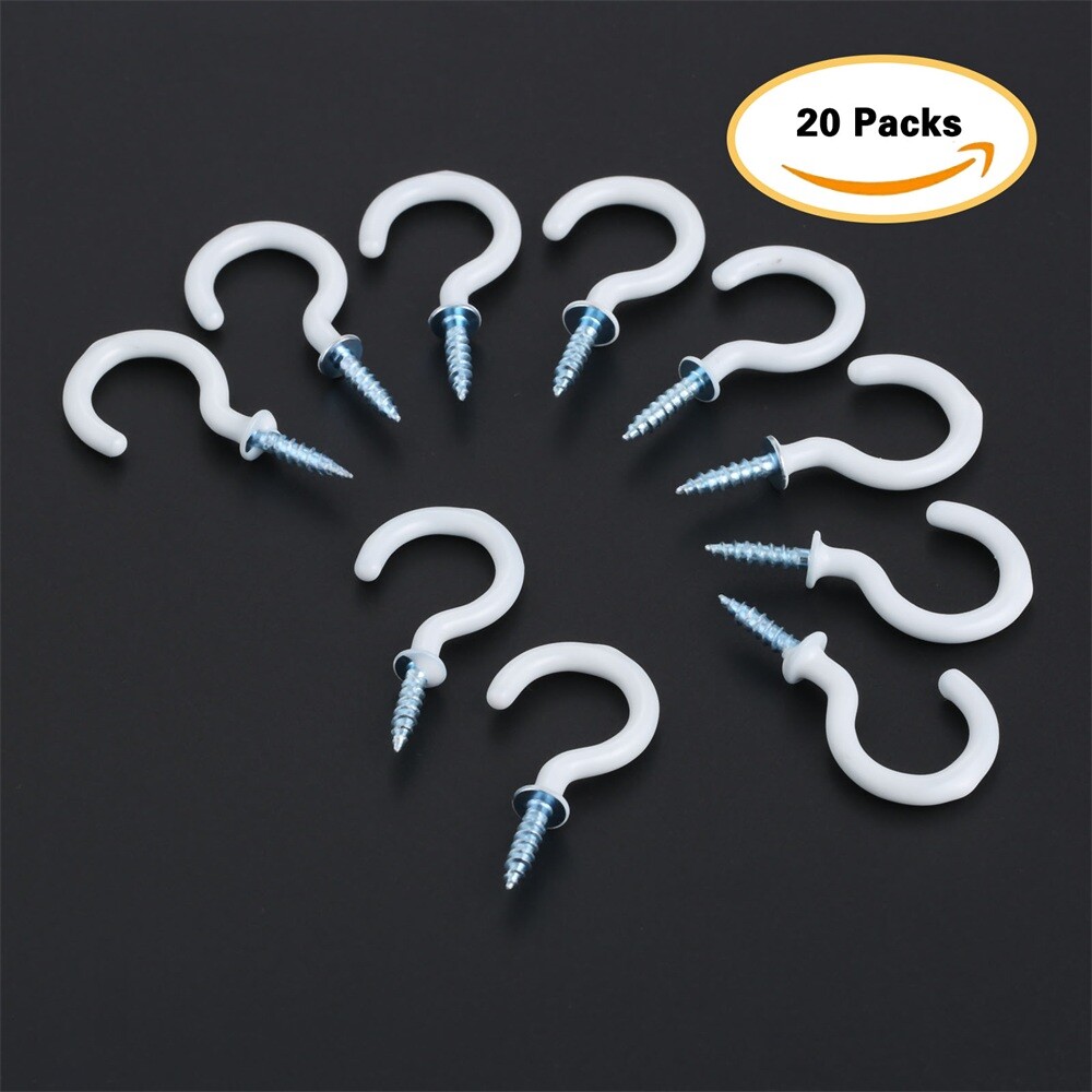 20Pcs 1.54" Strong Sharp White Vinyl Coated Ceiling Hooks Space-saving Hardware