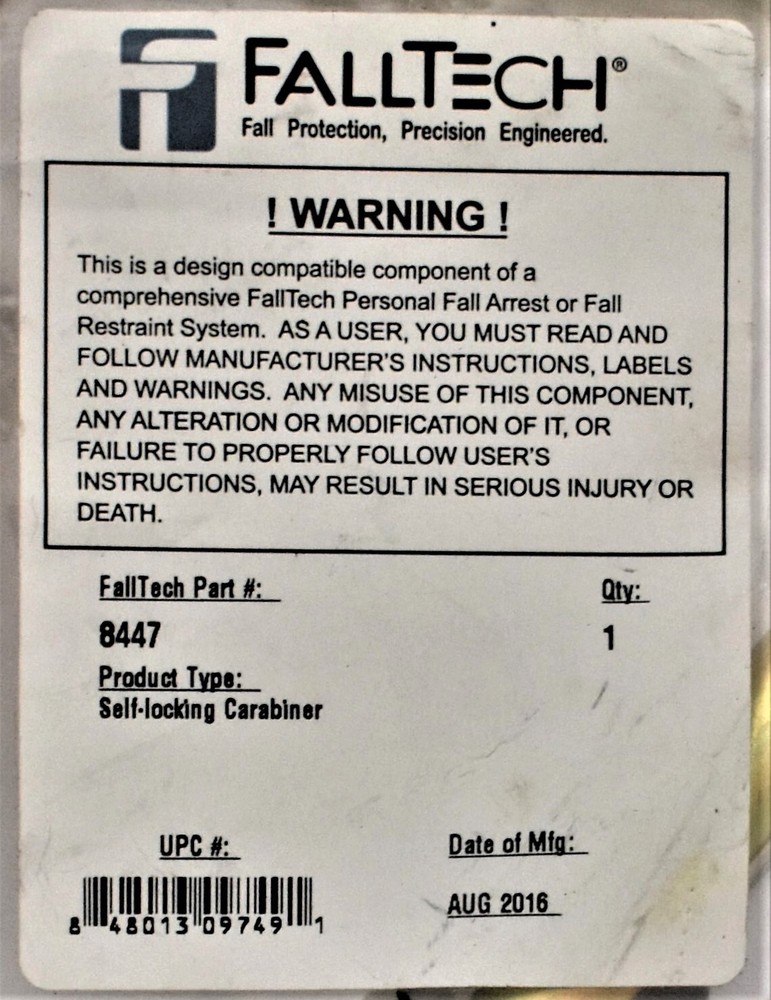 FallTech 8447 Carabiner Large 2-1/4" Opening, Double-Locking Twist Gate