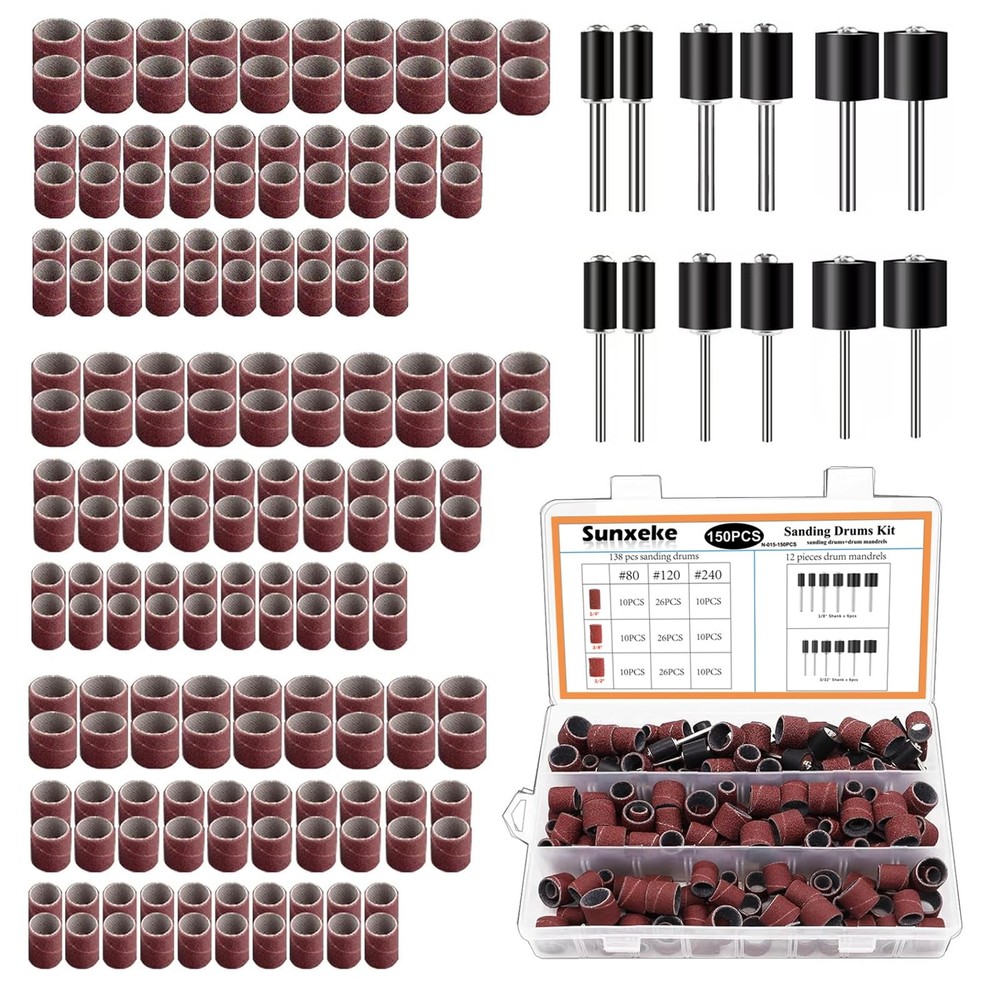Sunxeke Sanding Drum Set for Most Rotary Tools-Includes 138