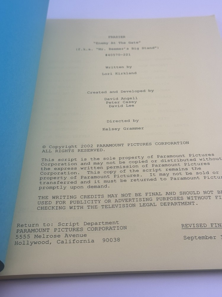 2002 Television Series Frasier Enemy At The Gate Revised Final Draft