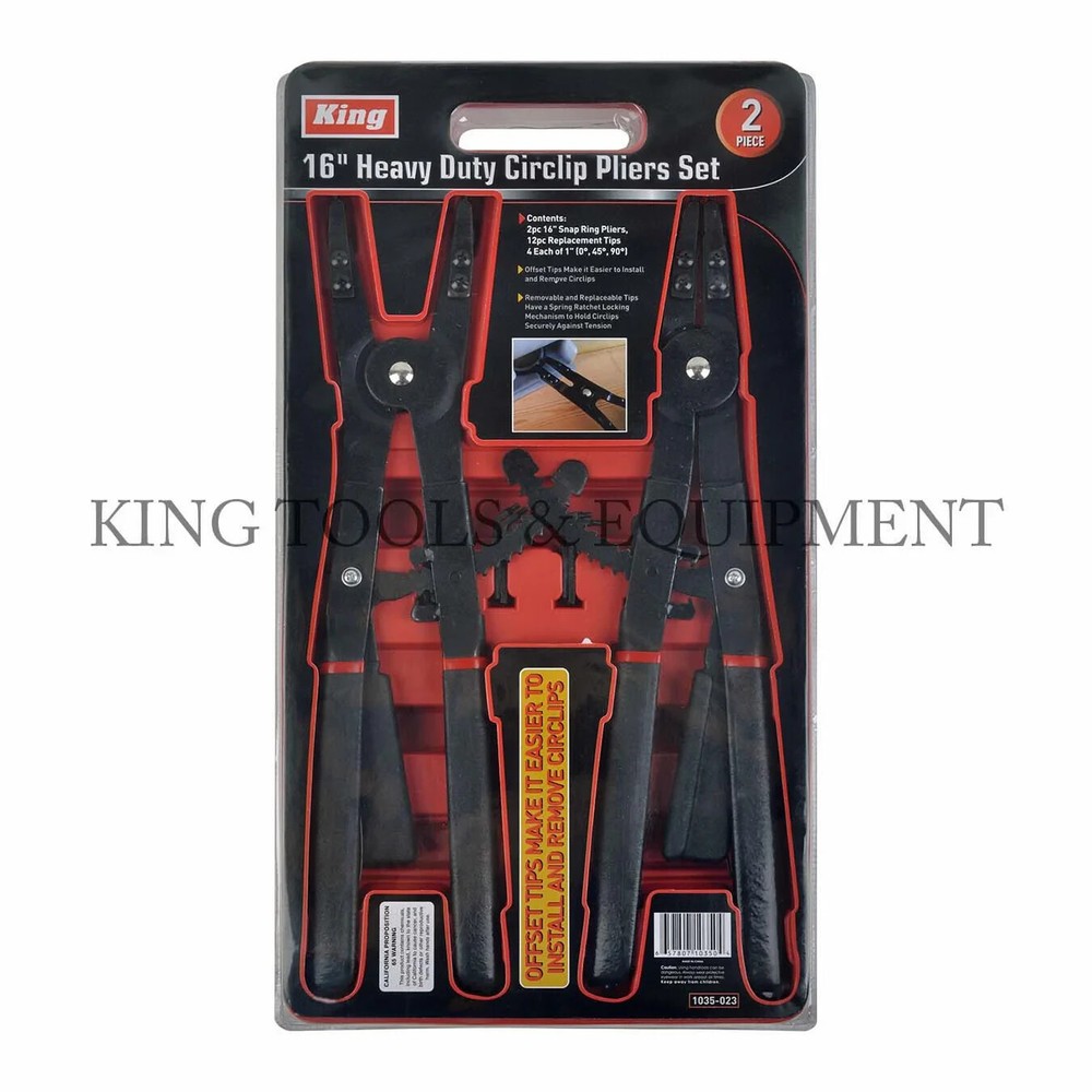 King Tools 2 Pc 16" Internal / External Snap Ring Pliers w/ Replacement Tips