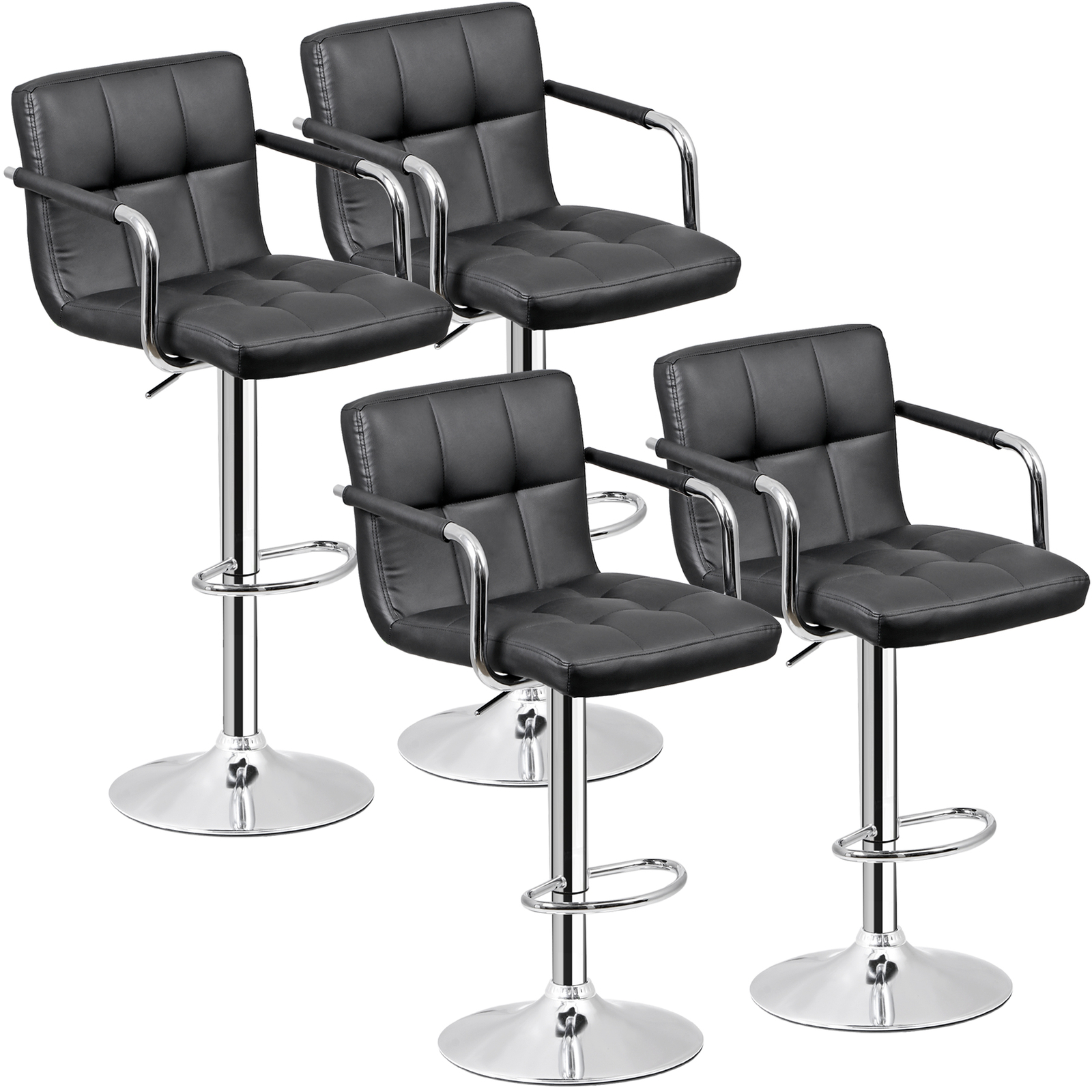 4PCS Adjustable Bar Stools PU Leather Modern Dinning Chair w/ Armrest & Backrest