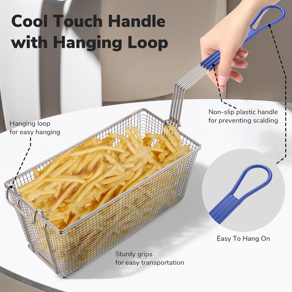 WeChef 2Pcs Deep Fryer Baskets with non-slip Handle for Restaurant Kitchen