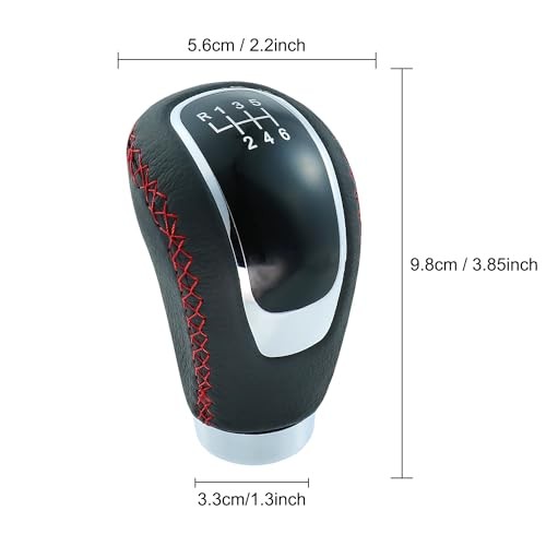 6 Speed Shift Knob Manual Shifter Knobs Handle Leather Gear Black+Red Line