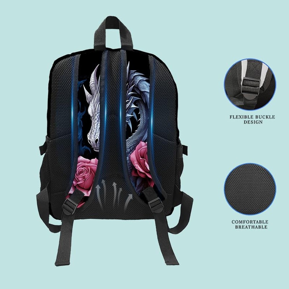 Xzyopcwx Dragon and rose Backpack With Adjustable Straps Multi-Functional Day...