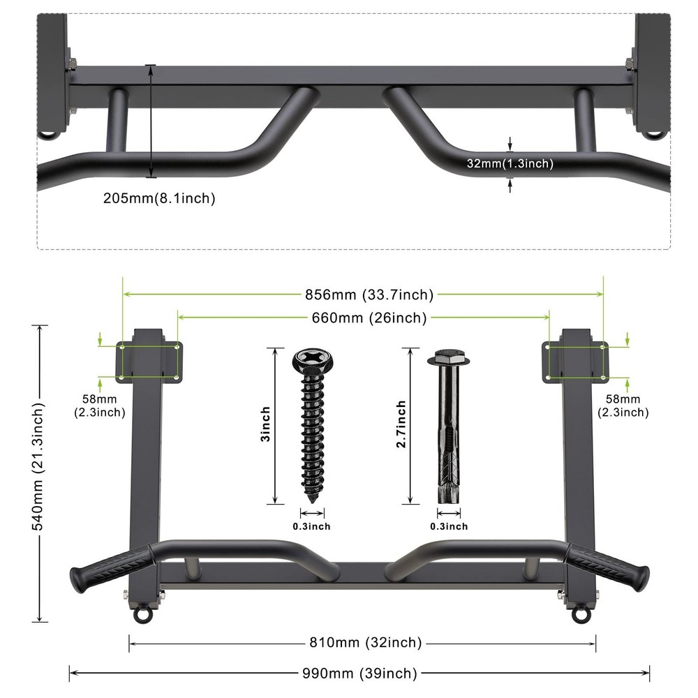 32" Ceiling Mounted Pull Up Bar - Heavy Duty, Highly Adjustable, Multifunctio...