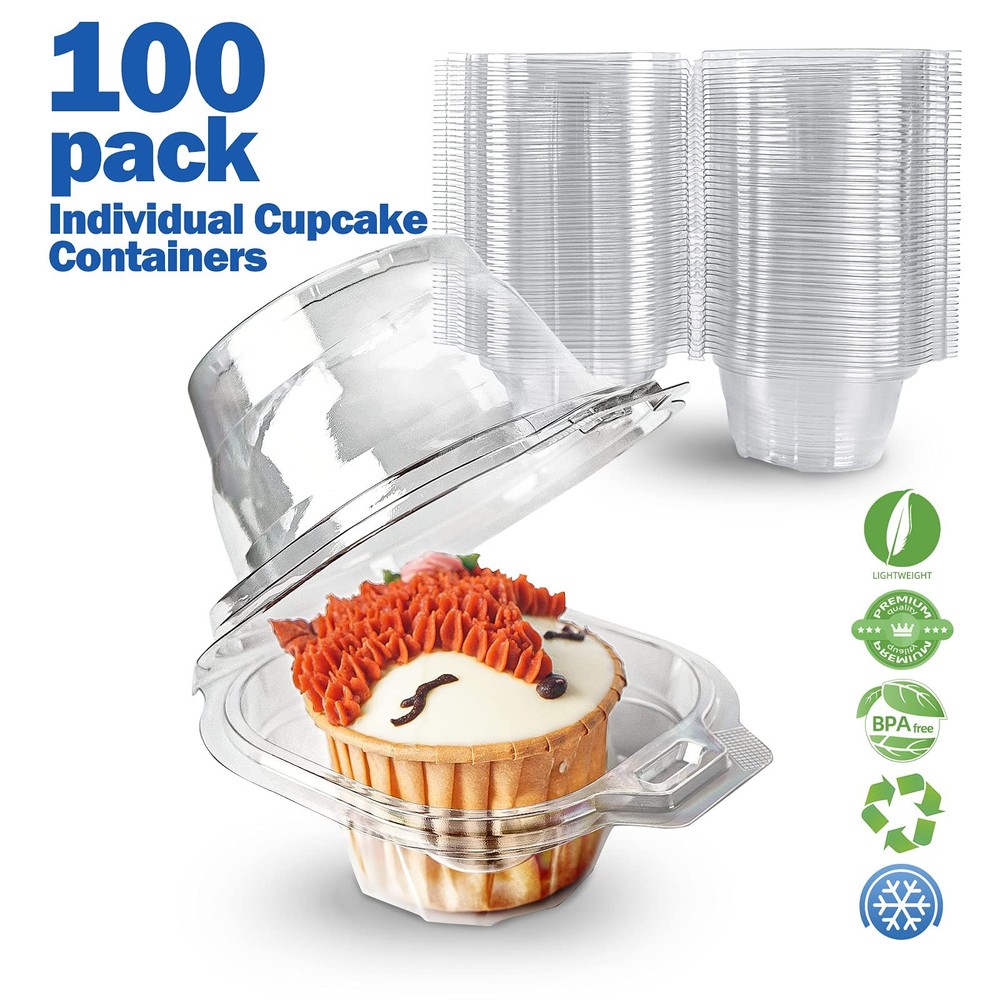 100 Packs Individual Cupcake Containers Stackable Single Compartment Cupcake Dis