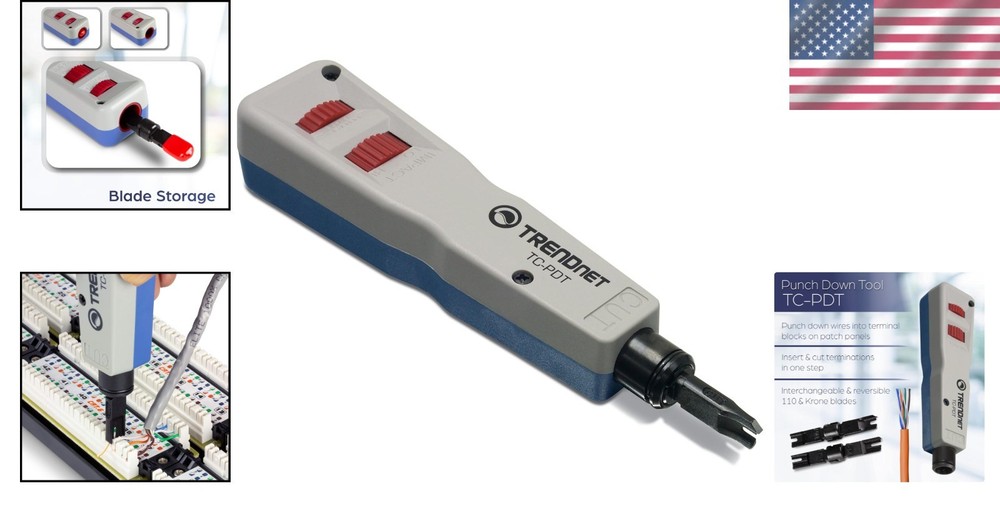 NDAA Compliant Punch Down Tool with Twist & Lock Blade Storage - Compact Design