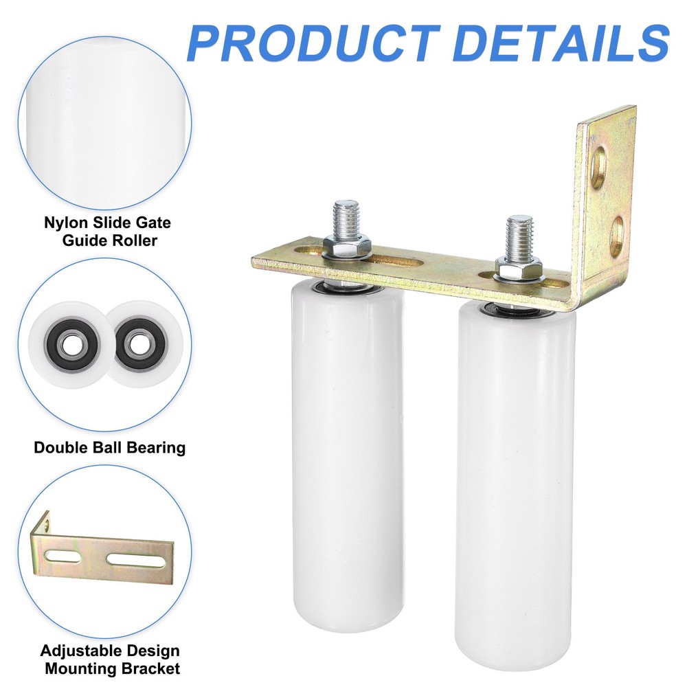 2Set Slide Gate Guide Roller, 6" Nylon Gate Support Rollers with Bracket, White