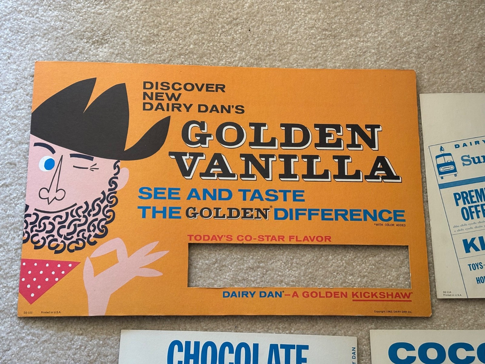 1962 Vintage Dairy Dan Inc. Ice Cream, Daily Flavor Menu Board