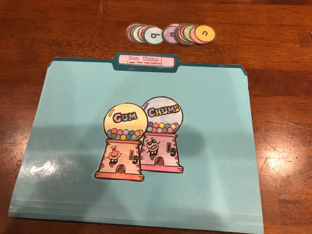 Gum Chums! Upper lower case Lette Grade K language Art  file folder game teacher