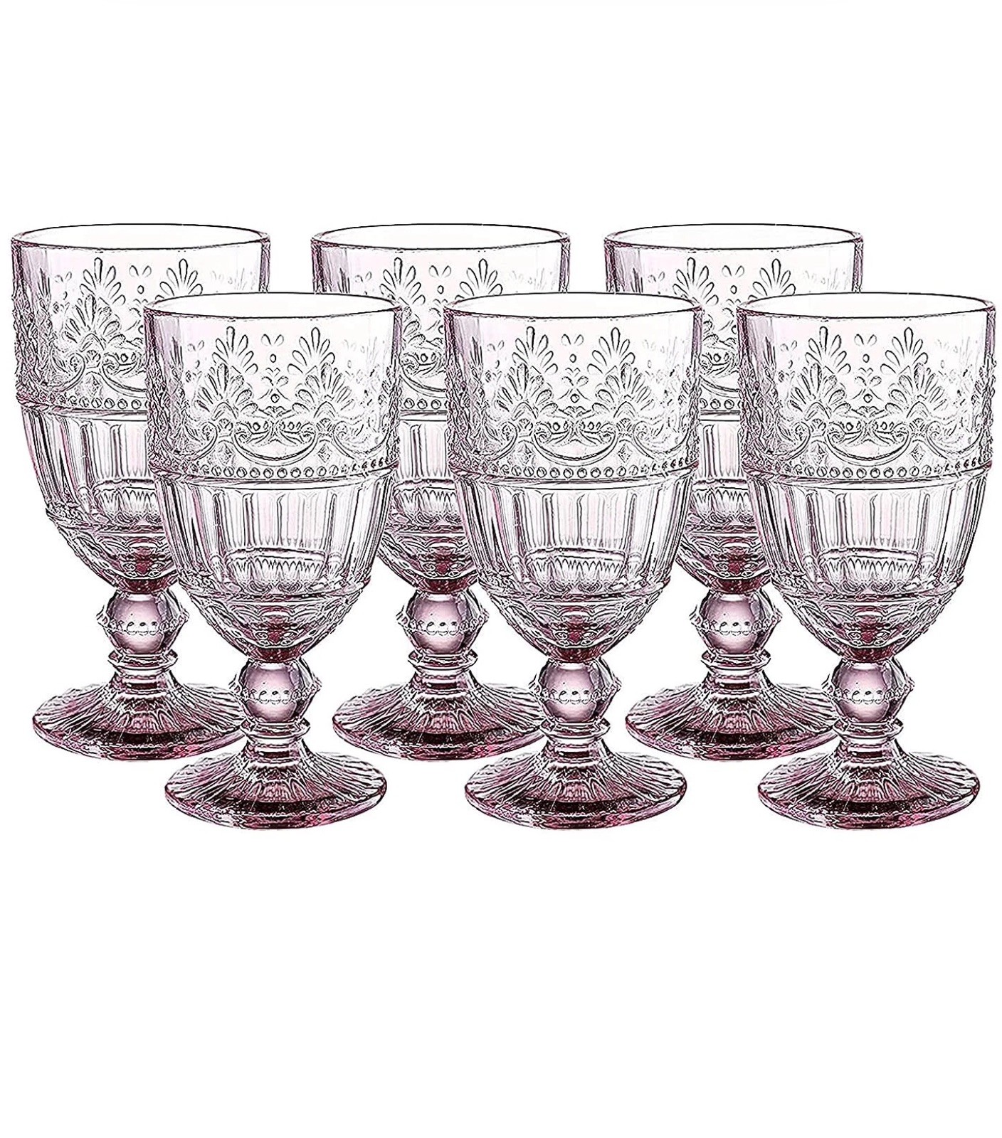 Whole Housewares Pink Coloured Glass Goblets Set of 6 Vintage 11.5 oz New!