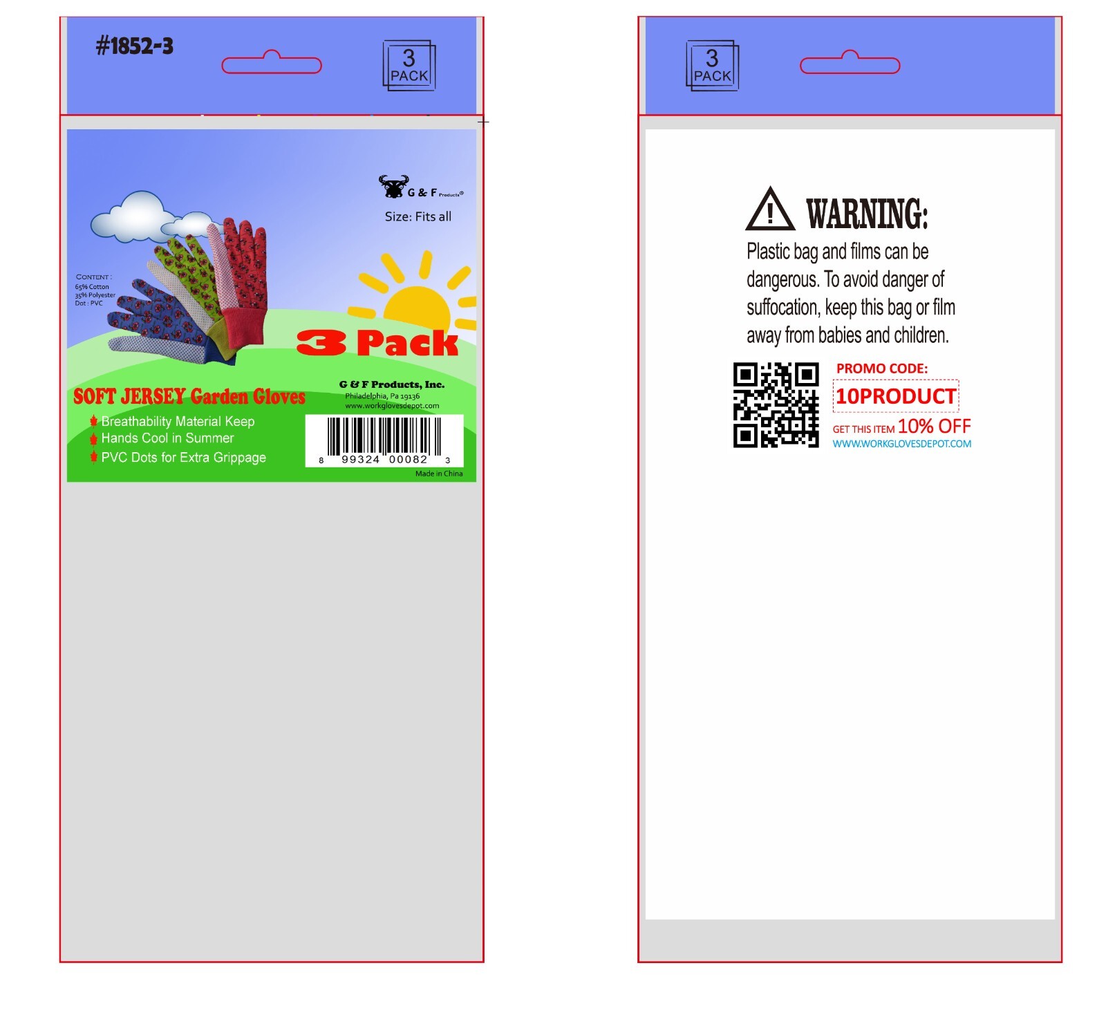 G & F 1852-3 General Work Garden Gloves Women Soft Jersey 3 Pairs