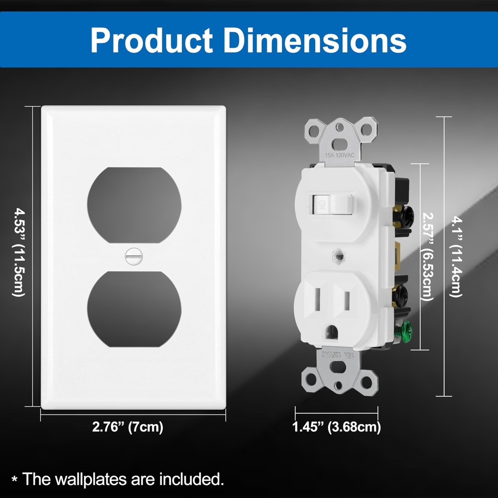 2 Pack Combination Toggle Light Switch and Duplex Receptacle Outlet Single Pole