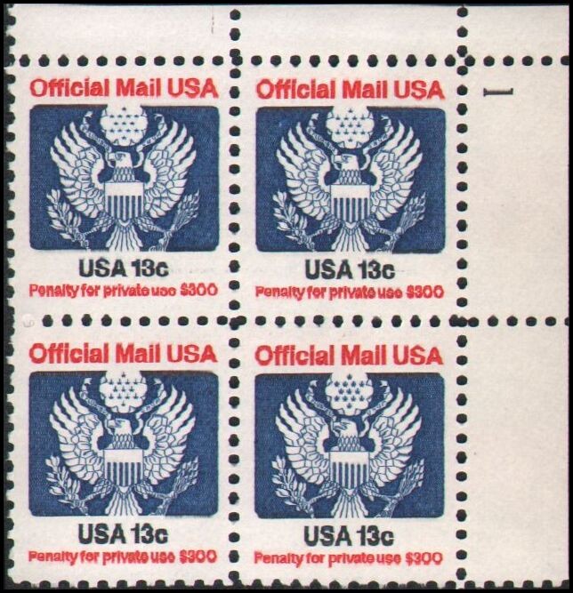 US #O129 MNH plate block