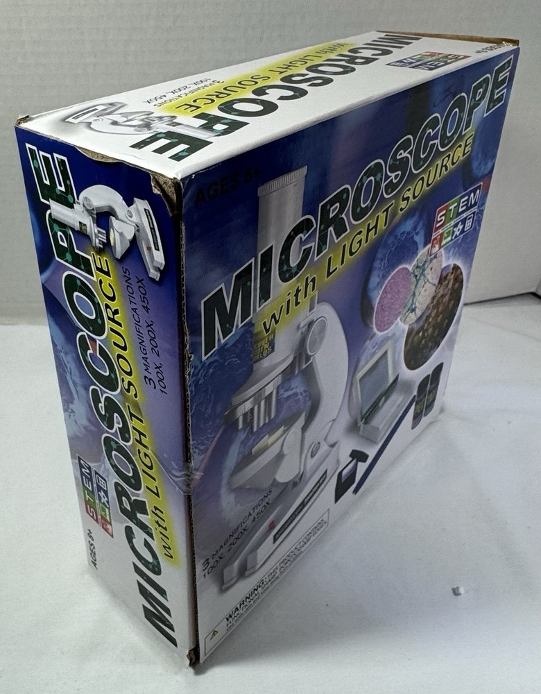 Stem White Microscope Kit W/ Light Source 100, 200, 450 Magnification Complete