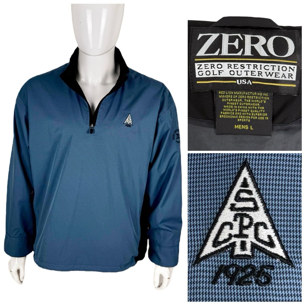 Zero Restriction Mens Large Jacket Pullover Wind Golf Club Logo Embroidered EUC