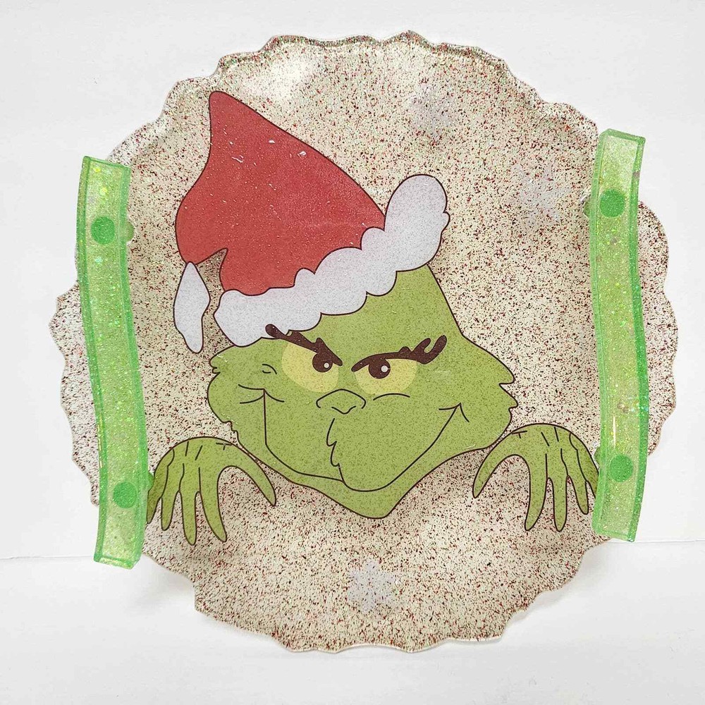 Whimsical Grinch Resin Serving Tray Handmade