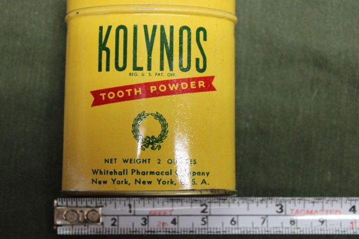 US Military Issue ORIGINAL WWII 1940's FIRST AID Kit KOLYNOS Tooth Powder Can