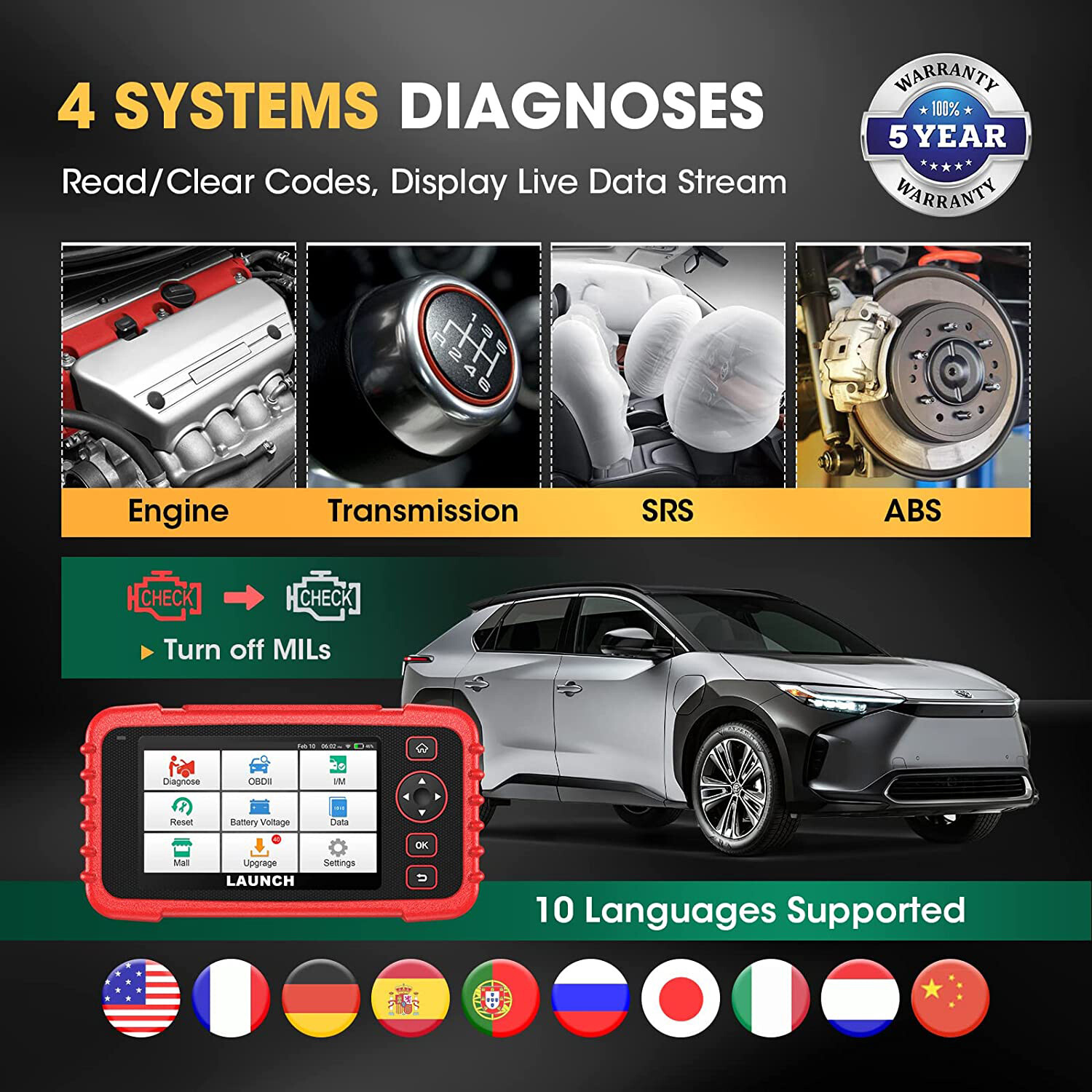 LAUNCH X431 CRP129X OBD2 Scanner Engine ABS SRS AT SAS EPB TPMS Diagnostic Tool