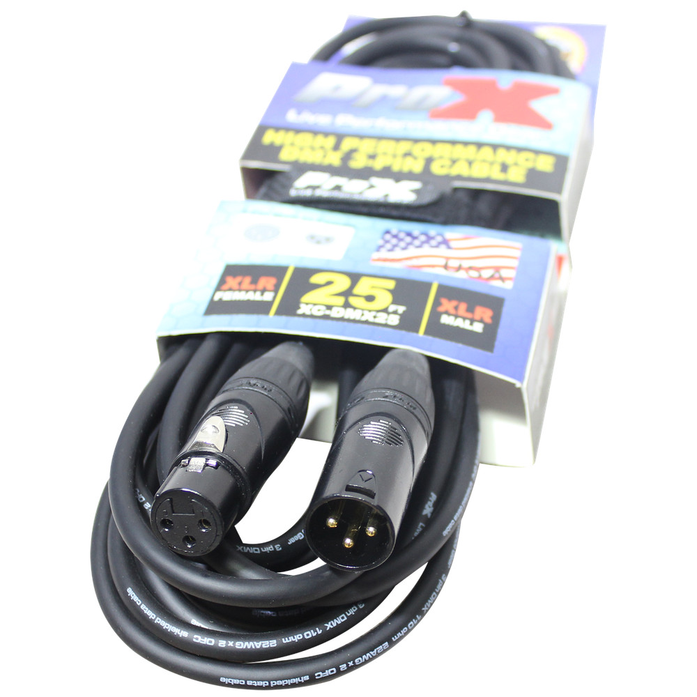 24 DMX Cables 3 Pin 25 ft High Performance DJ Light Cable by Prox