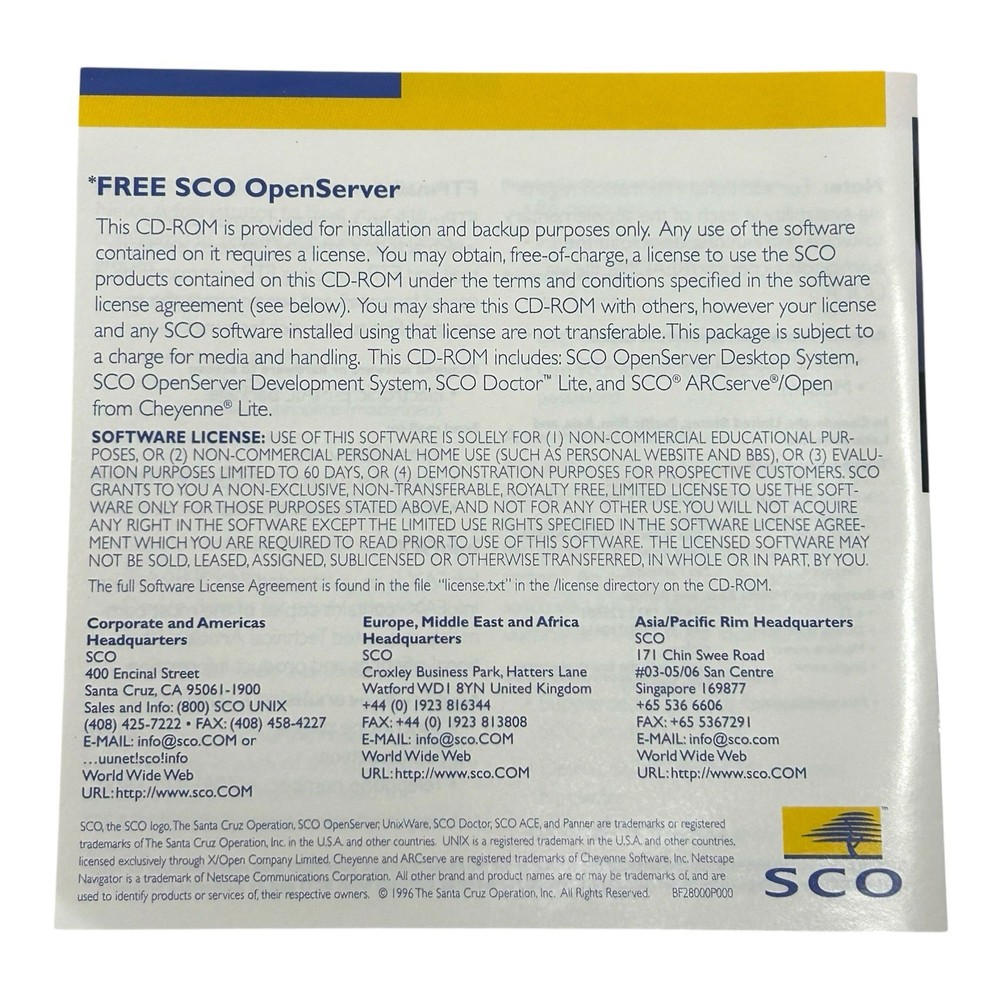 Free SCO OpenServer 5.0.2 w/ Enhancement Products & Java Dev Kit Vintage 1997