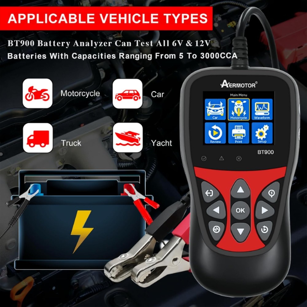 AERMOTOR Car Battery Tester 6V-12V Load Tester Charging System Analyzer
