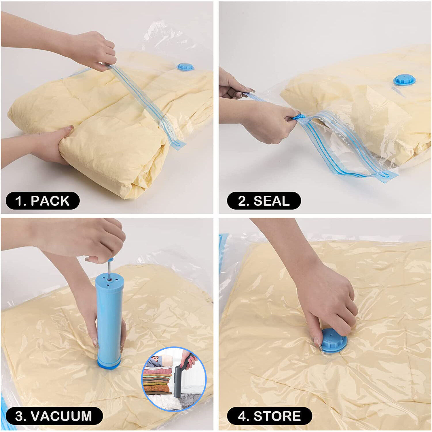 Jumbo Vacuum Storage Bags Travel Space Saver Set with Hand Pump