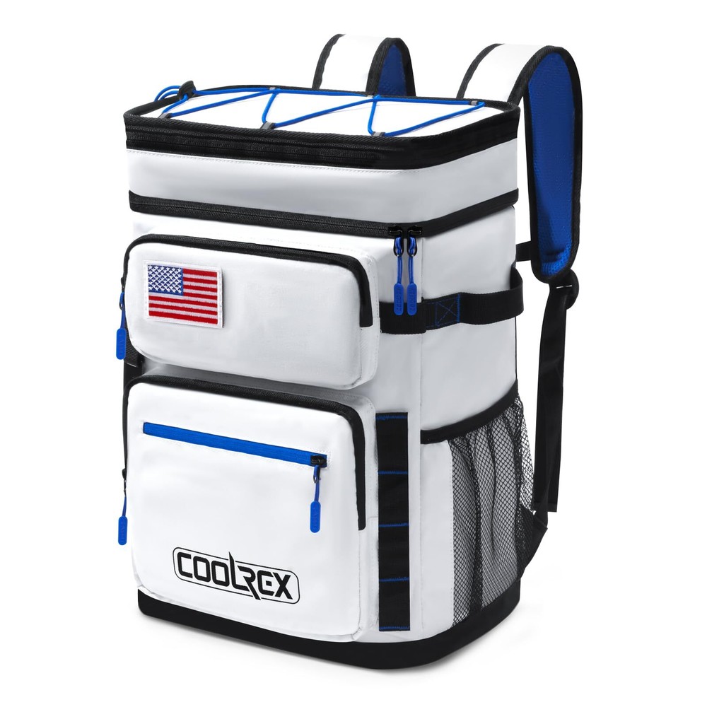 Large Backpack Cooler White 36 Can Cooler Backpack with 2 Insulated Compartme...