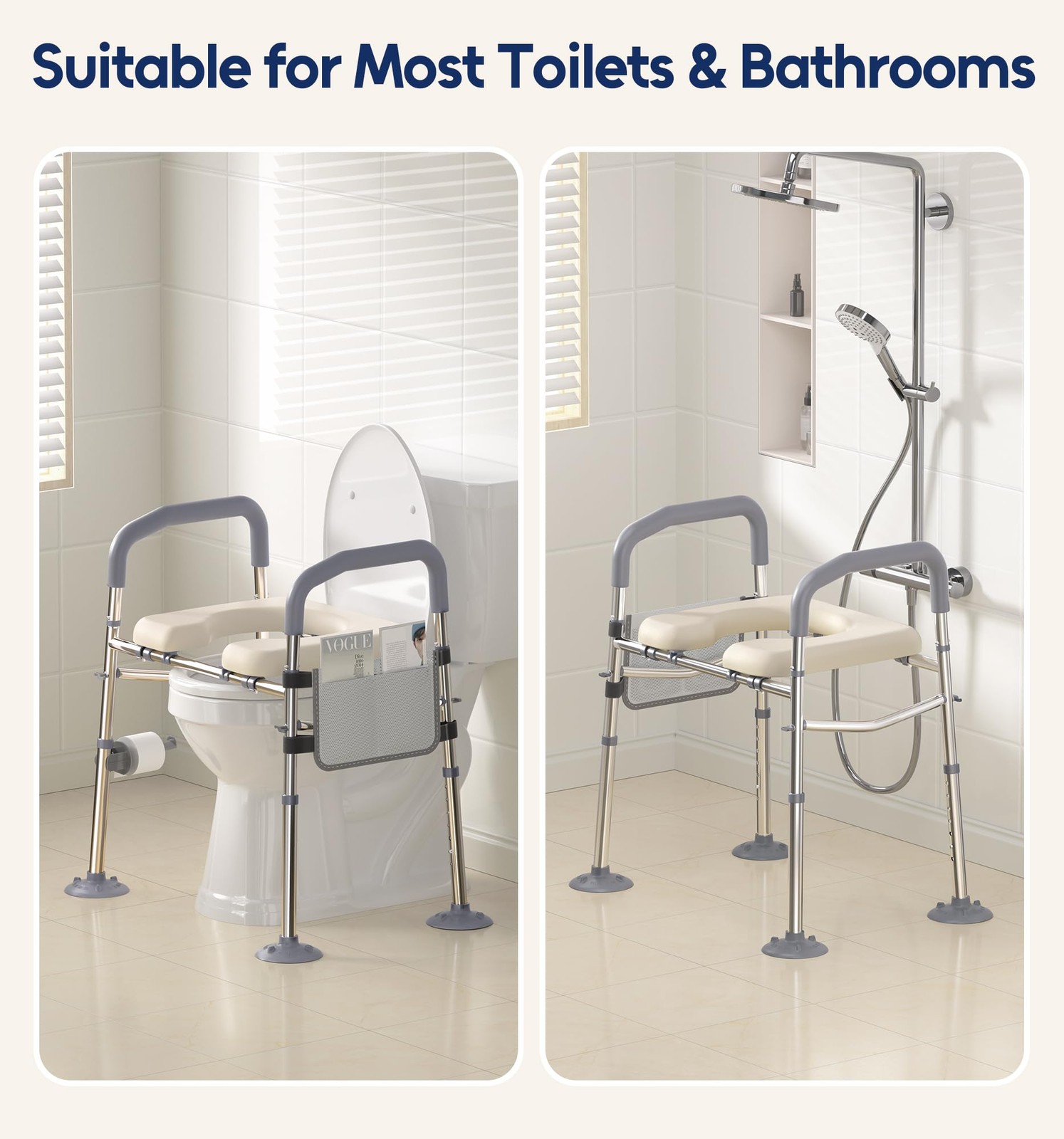 Bluelog Raised Toilet Seat with Handles, Width & Height Adjustable White