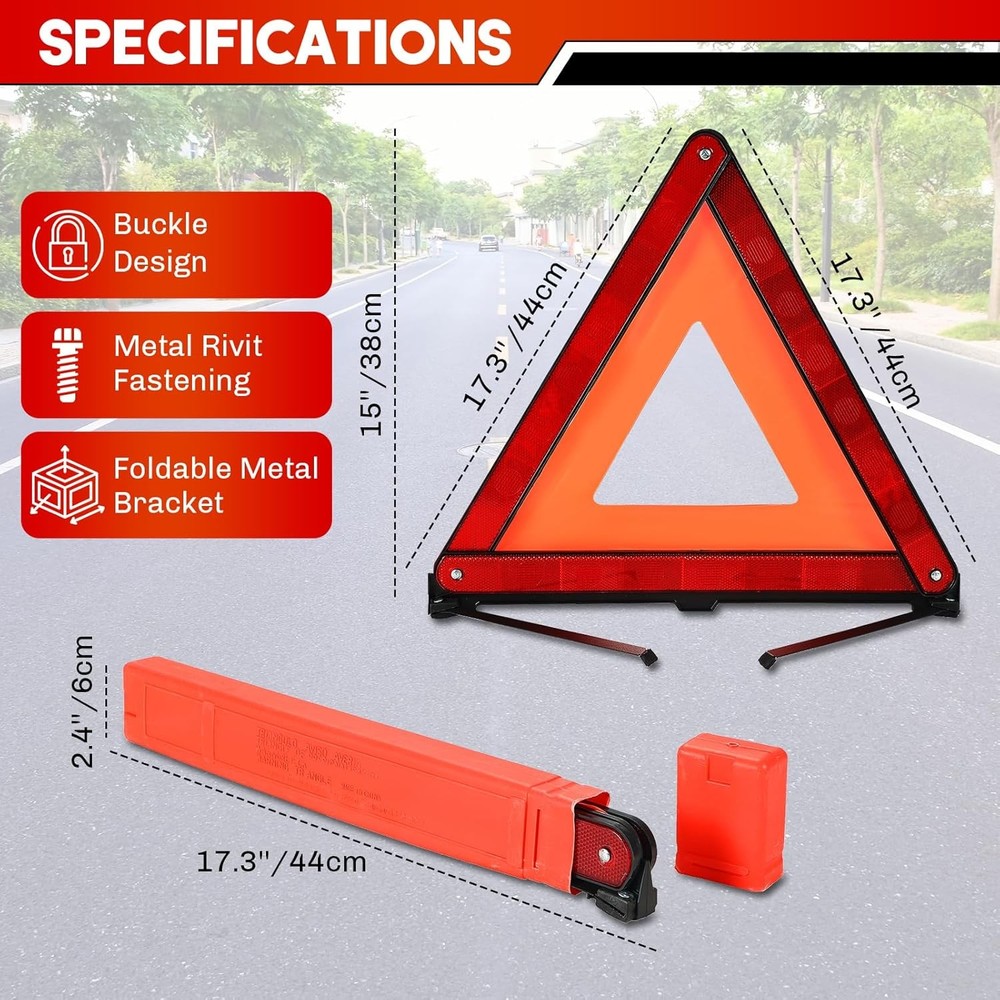 3 Pcs Road Emergency Reflective Warning Triangle Foldable with Case for Vehicles