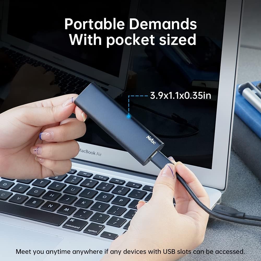 250GB Slim External SSD - USB 3.2 Gen 2, Shock Resistant for Secure Data Storage