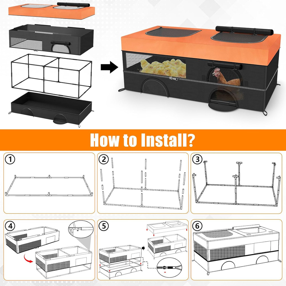 64" Large Chicken Brooder, Brooder Box for Chicks with Zipper Doors, Removable W