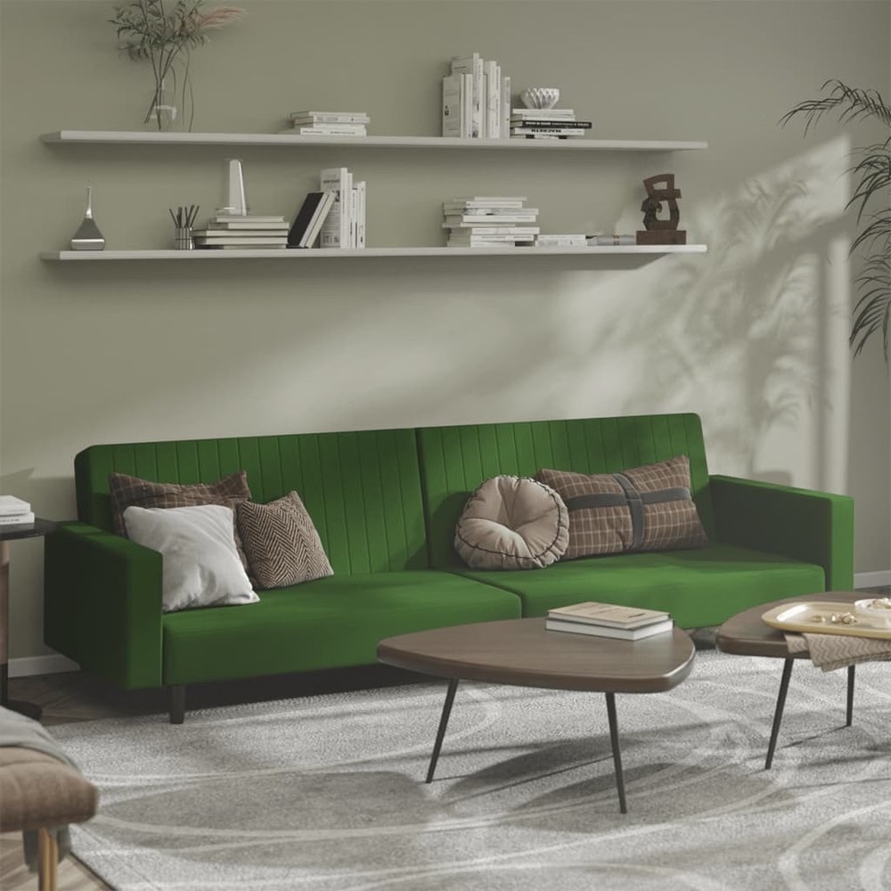 Sofa Bed Dark Green Velvet (100% polyester), Wood, Foam Large