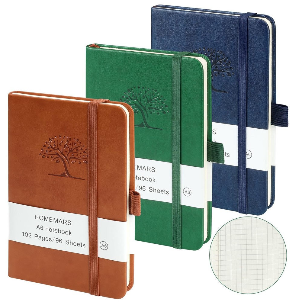 Small Notebook, Pocket Notebook, 3 Pack, Notebook A6, Squared,3.7" x Graph