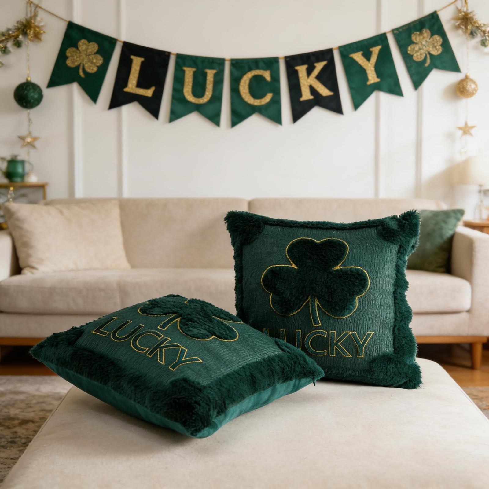 RumonZS St Patricks Day Shamrock Throw Pillow 1" x (Pack of 2), Green