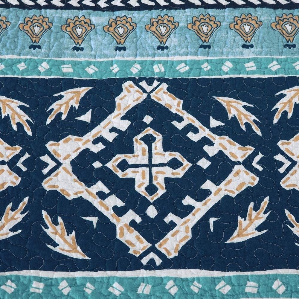 Cotton Bedspread Quilt Sets-Reversible Patchwork Coverlet Set Boho Chic