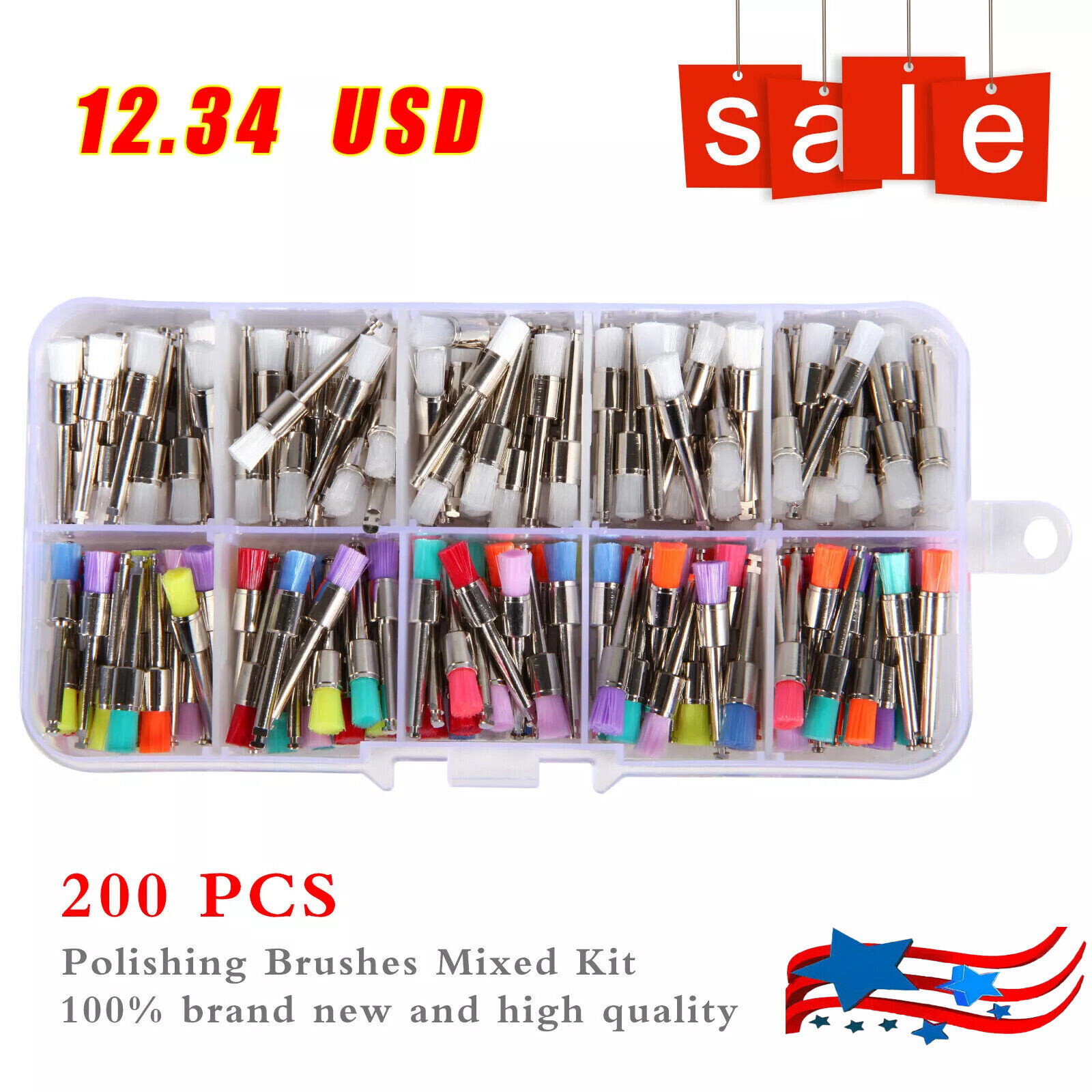 200piezas/caja Tazón de nylon colorido dental Pulidor Prophy cepillos tipo plano